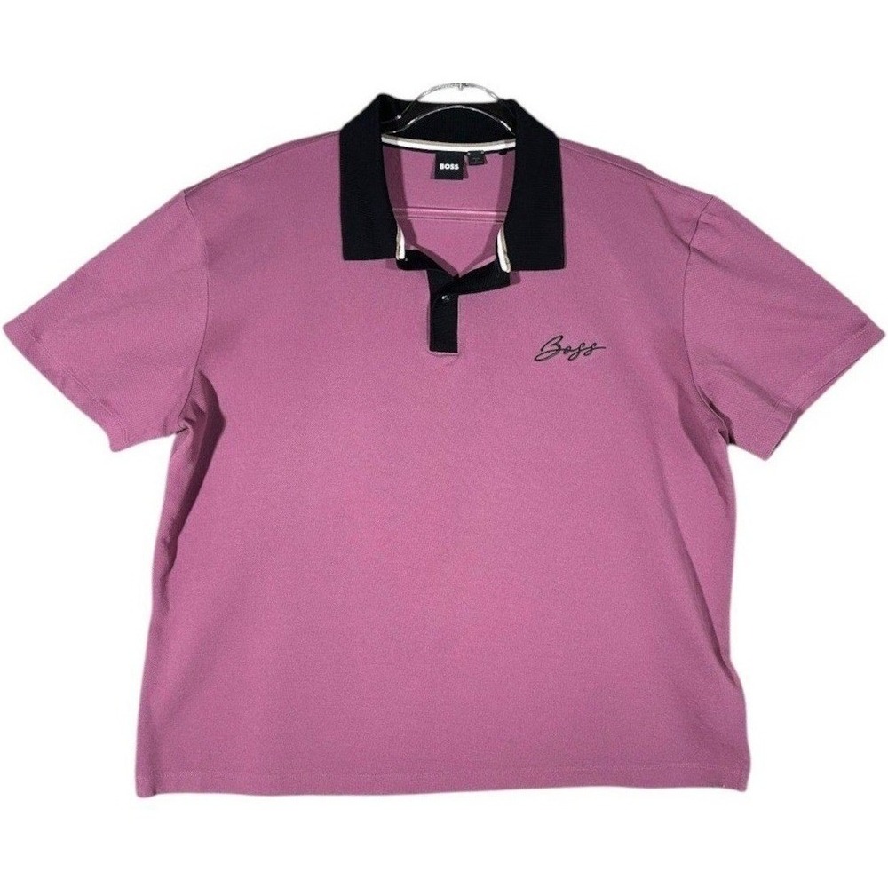 BOSS Polo Shirt Mens XXL Pink Short Sleeve Logo Casual Cotton Pique